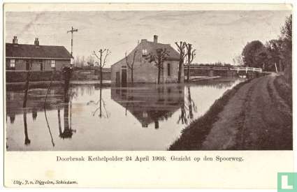 Doorbraak Kethelpolder 24 April 1903. Gezicht op den Spoorweg