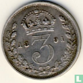 Royaume-Uni 3 pence 1891 - Image 1