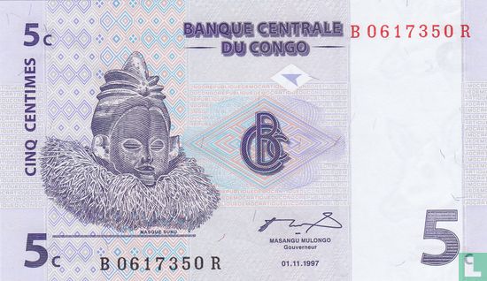 Congo 5 Centimes 1997 - Afbeelding 1