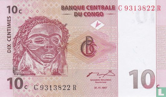 Congo 10 Centimes 1997 - Afbeelding 1