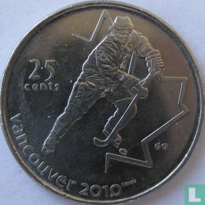 Canada 25 cents 2007 (kleurloos) "Vancouver 2010 Winter Olympics - Ice hockey" - Afbeelding 2
