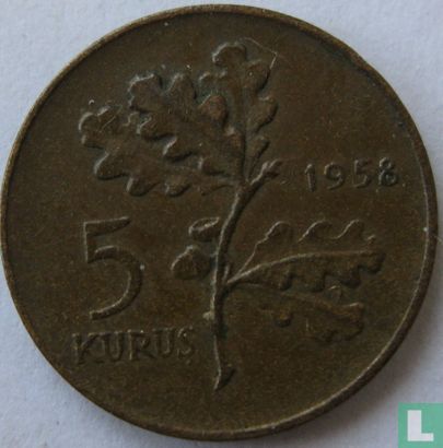 Turkije 5 kurus 1958 - Afbeelding 1