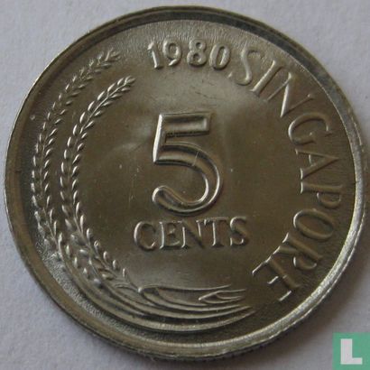 Singapore 5 cents 1980 (acier recouvert de cuivre-nickel) - Image 1