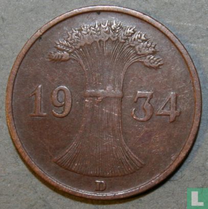 Duitse Rijk 1 reichspfennig 1934 (D) - Afbeelding 1