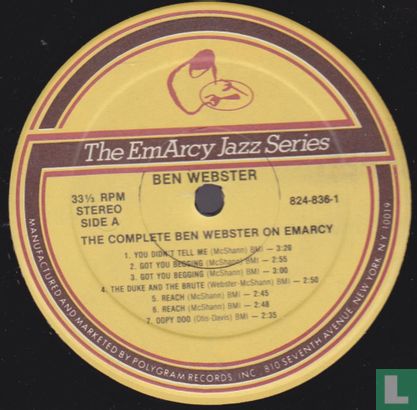 The Complete Ben Webster On Emarcy (1951-1953)	 - Afbeelding 3