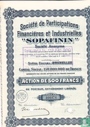 Action de 500 Francs Sopafinin