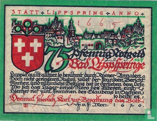 Lippspringe, Stadt - 75 Pfenning 1921 - Bild 1