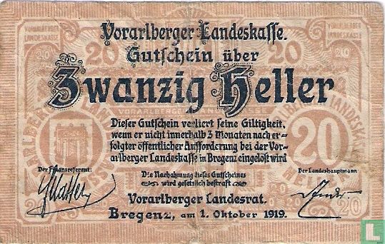 Vorarlberg 20 Heller 1919 - Image 1