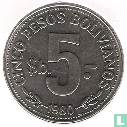 Bolivia 5 pesos bolivianos 1980 - Afbeelding 1