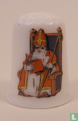 Sinterklaas op troon bedrukt op een porselein vingerhoedje