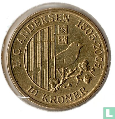 Denmark 10 kroner 2007 (aluminum-bronze) "200th anniversary Birth of Hans Christian Andersen - The nightingale" - Image 2