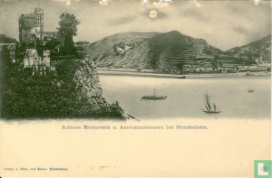 Schloss Rheinstein u. Assmannshausen bei Mondschein