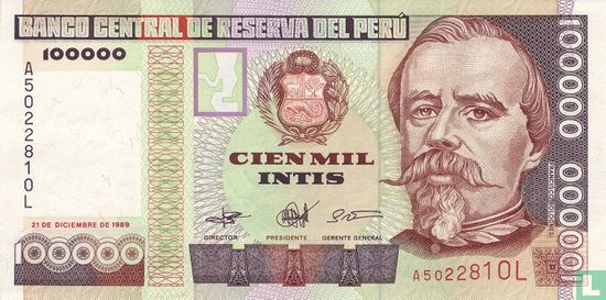 Peru 100.000 Intis - Afbeelding 1
