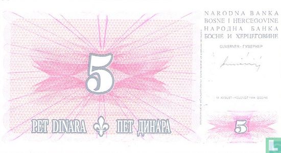 Bosnië en Herzegovina 5 Dinara 1994 - Afbeelding 1