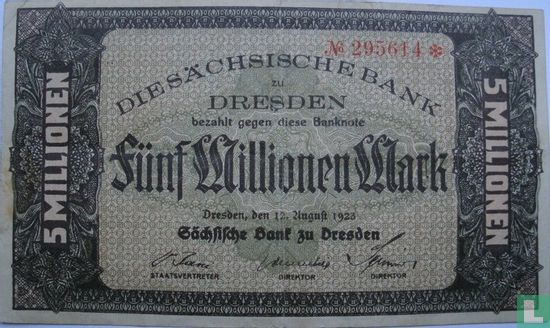 Dresden, Sächsische Bank 5 Miljoen Mark 1923 - Afbeelding 1