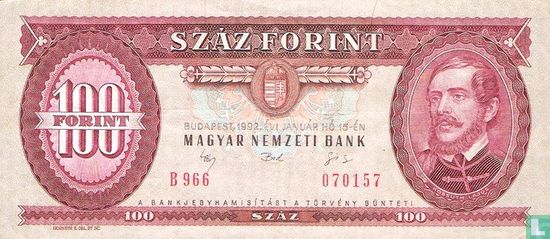 Hongarije 100 Forint 1992 - Afbeelding 1