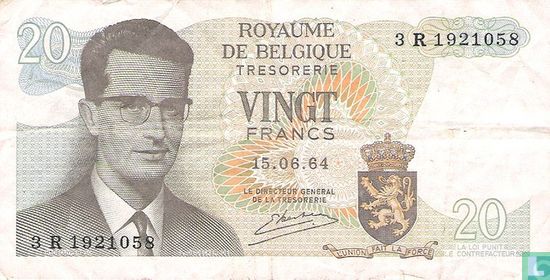 Belgique 20 Francs 1964 - Image 1