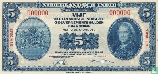 Dutch India 5 Gulden - Image 1