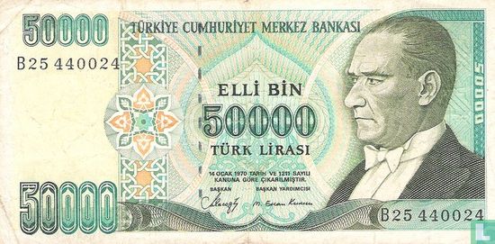 Turkije 50.000 Lira ND (1989/L1970) - Afbeelding 1