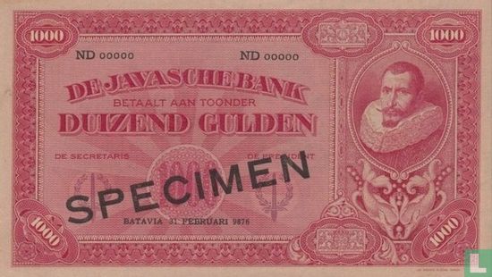 Nederlands Indië 1000 Gulden Specimen  - Afbeelding 1