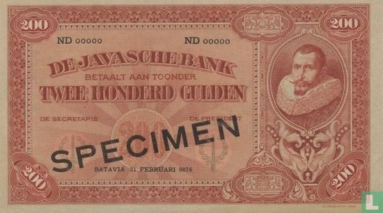 Nederlands Indië 200 Gulden Specimen  - Afbeelding 1