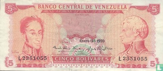 Venezuela 5 Bolívares 1970 - Image 1