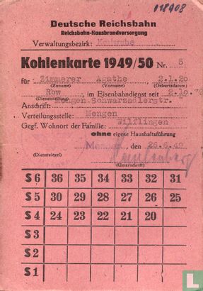 Kohlenkarte 1949/50 Deutsche Reichsbahn