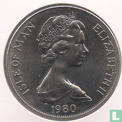 Isle of Man 1 crown 1980 (copper-nickel - without dot between OLYMPICS and LAKE) "1980 Winter Olympics in Lake Placid" - Image 1