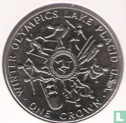 Isle of Man 1 crown 1980 (copper-nickel - without dot between OLYMPICS and LAKE) "1980 Winter Olympics in Lake Placid" - Image 2