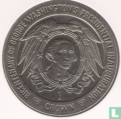 Man 1 crown 1989 "Bicentenary of George Washington's Presidential Inauguration - Cameo within eagle" - Afbeelding 2