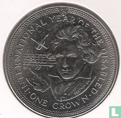 Isle of Man 1 crown 1981 (copper-nickel) "International Year of the disabled - Beethoven" - Image 2