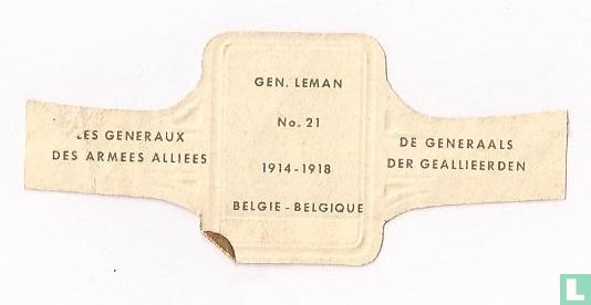 Gen. Leman 1914-1918 België - Afbeelding 2