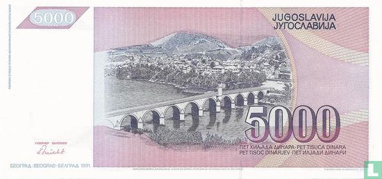 Yugoslavia 5,000 Dinara 1991 - Image 2