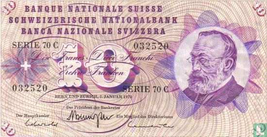 Zwitserland 10 Franken 1977 - Afbeelding 1