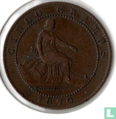 Spanje 5 centimos 1870 - Afbeelding 1