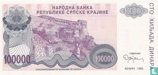 Srpska Krajina 100.000 Dinara 1993 - Afbeelding 1
