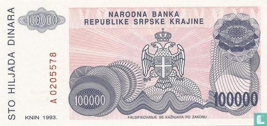 Srpska Krajina 100,000 Dinara 1993 - Image 2