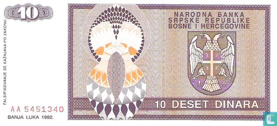 Srpska 10 Dinara 1992 - Image 2