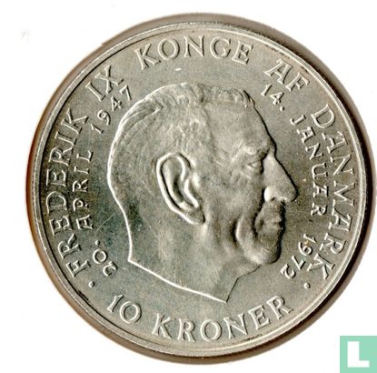 Denemarken 10 kroner 1972 "Death of Frederik IX and accession of Margrethe II" - Afbeelding 1