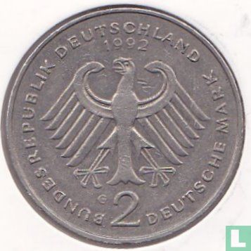 Duitsland 2 mark 1992 (G - Kurt Schumacher) - Afbeelding 1