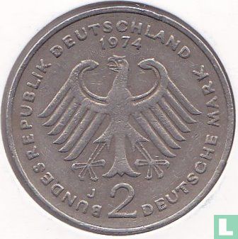 Duitsland 2 mark 1974 (J - Konrad Adenauer) - Afbeelding 1