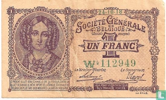 Belgium 1 Franc 1918 - Image 1