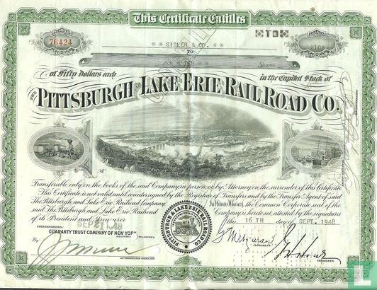 The Pittsburgh and Lake Erie Railroad Co., Share certificate, Capital stock