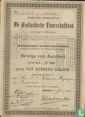 De Hollandsche Voorschotbank, Bewijs van aandeel, 500 Gulden, Derde serie