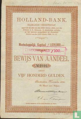 Holland Bank, Bewijs van aandeel, 500 Gulden