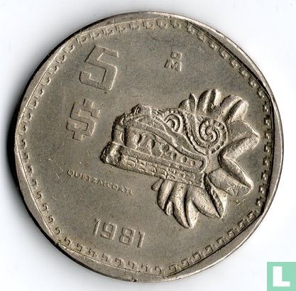 Mexique 5 pesos 1981 "Quetzalcoatl" - Image 1