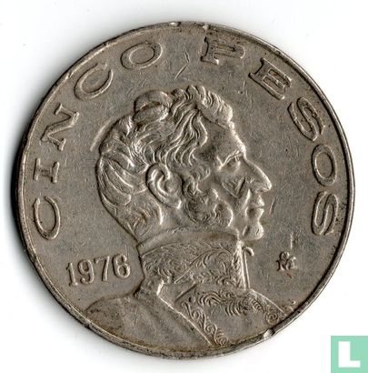Mexico 5 pesos 1976 (grote datum) - Afbeelding 1