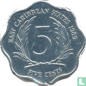 États des Caraïbes orientales 5 cents 1989 - Image 1