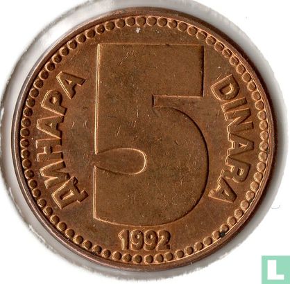 Joegoslavië 5 dinara 1992 - Afbeelding 1
