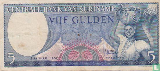 Suriname 5 Gulden 1957 - Afbeelding 1